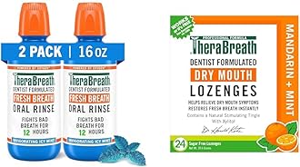 Mouthwash & Lozenges Bundle, Fresh Breath Alcohol-Free Mint Mouthwash 16 Fl Oz (Pack of 2) & Sugar-Free Mandarin Mint Lozenges for Dry Mouth 24 Count