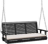 VINGLI 880 LBS Heavy Duty 5FT Wooden Porch Swing with Cushion & Adjustable Chains - Farmhouse Outdoor Hanging Bench for Porch Yard Patio Black