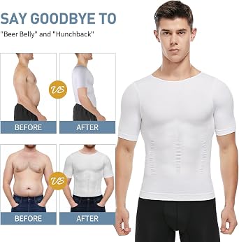 SLIMBELLE Body Shaper Men Elastic Slimming Waist Trainer Tummy Control Compression Shirt Base Layer Undershirts Compression top Shapewear for Men