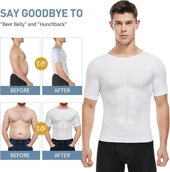 SLIMBELLE Body Shaper Men Elastic Slimming Waist Trainer Tummy Control Compression Shirt Base Layer Undershirts Compression top Shapewear for Men