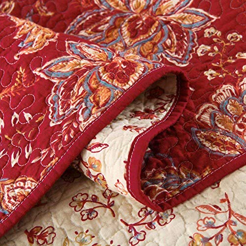 Mixinni MI121 RED-Q 100% Cotton 3-Piece Floral Reversible Red Quilt Set(1 Quilt And 2 Shams) Bedspread Coverlet Set-Full/Queen Size thumb #4