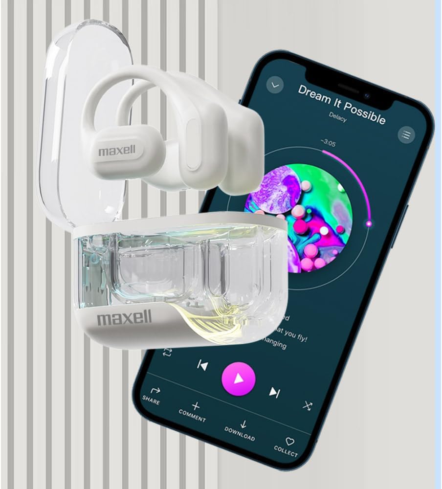 Maxell OWS Pro, Bluetooth Open Earhooks, UP to 18 Hours Playtime with Case, Hear The World Around You, Immersive Sound, Vibrant Colors