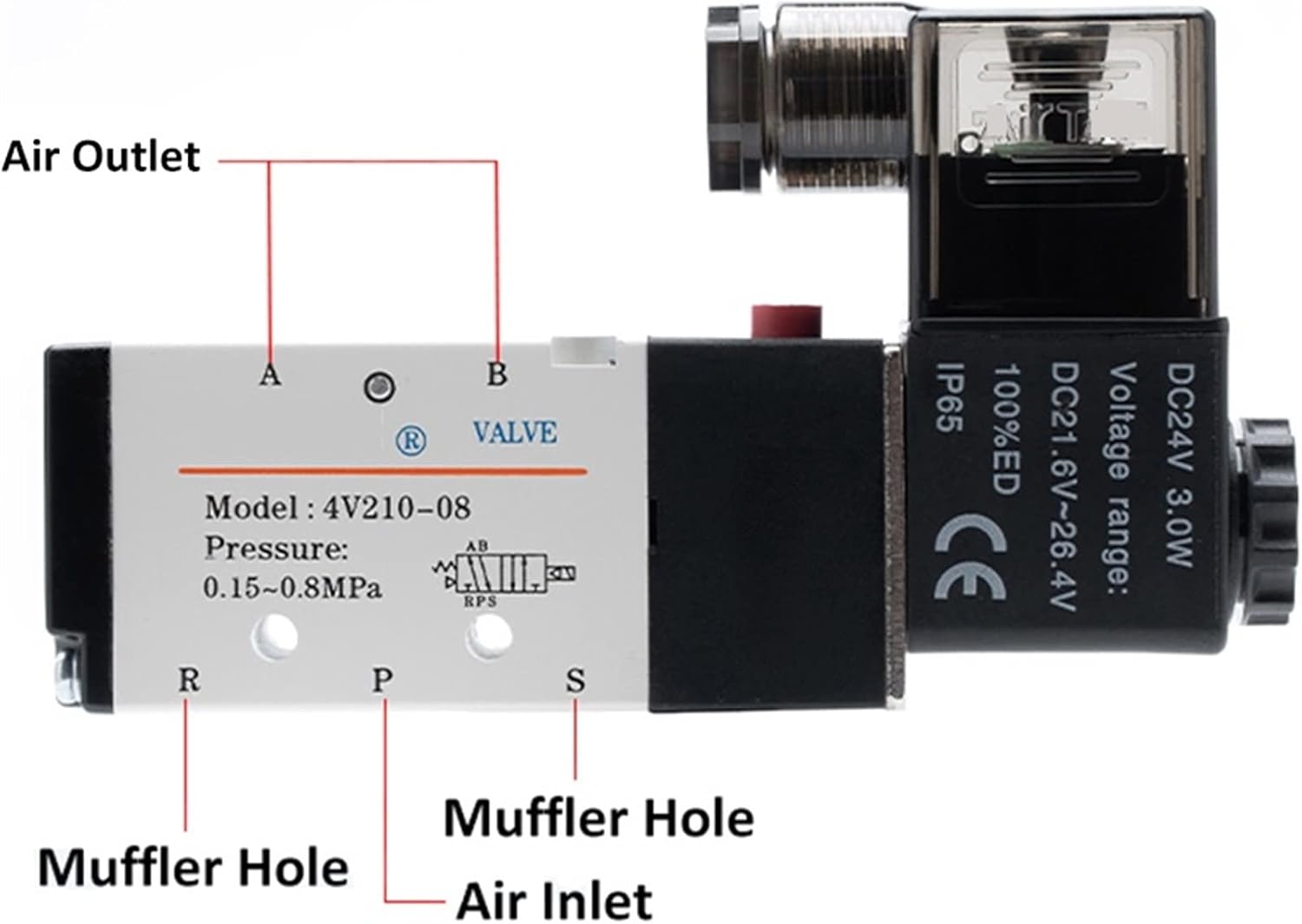 4v210-08 Type Pneumatic Electric Solenoid Valve Directional Control Air Magnetic Valve 12V 24V 220V 4v210 1Pcs(4v210-08 Dc24v,with 10mm Fittings)