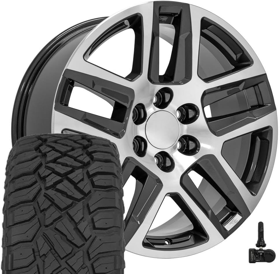 OE Wheels CV63 20 Inch Rims and Tires Fit Silverado 1500 Z71 Style 6x139.7 20x9 Gloss Gunmetal Machined - Hollander 5913 - TerraMax RT 275/55-20 (Set of 4)