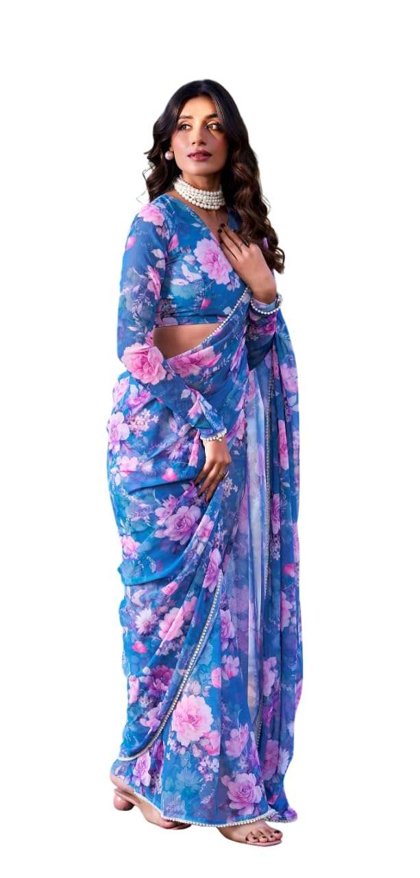 sai leela creation art Women’s Designer Floral Printed Georgette Saree | Stylish Pearl Border Saree for women-picture-26