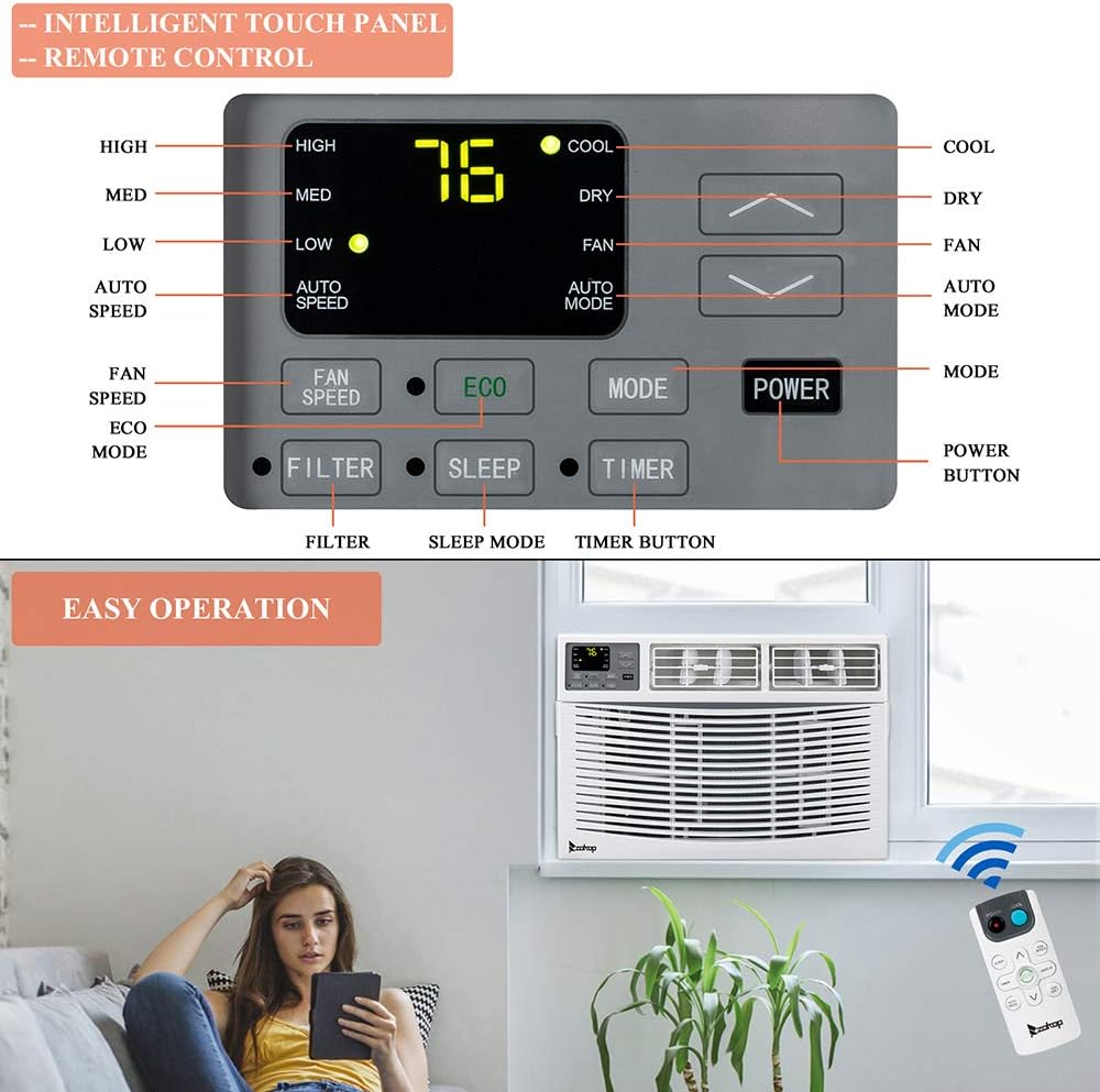 Best Deal Product 12000 BTU Window Air Conditioner, Energy Saving AC Unit with Remote Control & Timer Function, Ideal for Rooms up to 550 Square Feet, 110V/60Hz, White