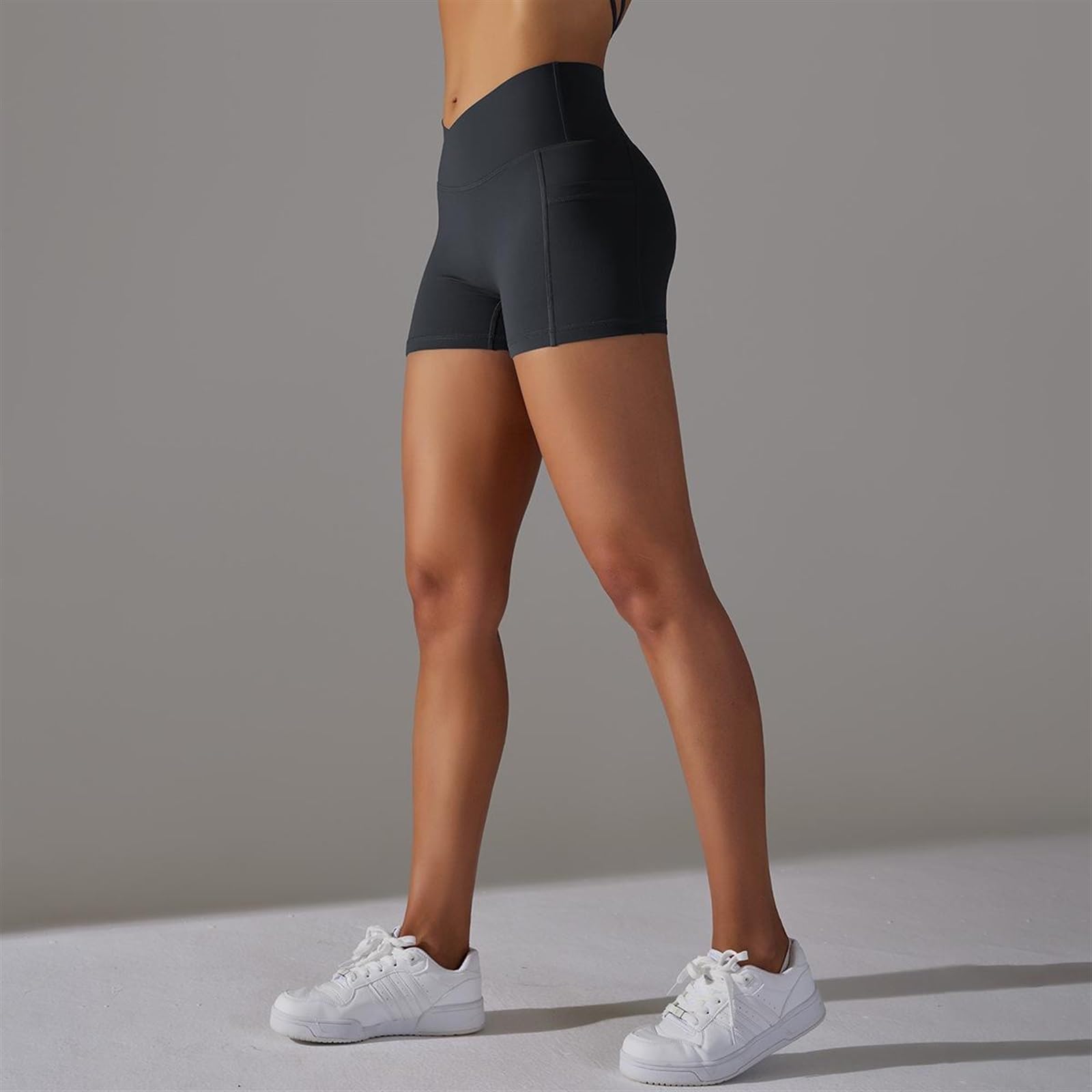 2 Pièces Short De Sport Avec Poches Femmes Taille Haute Pantalon Court De Cyclisme Leggings Doux Yoga Motard Course À Pied