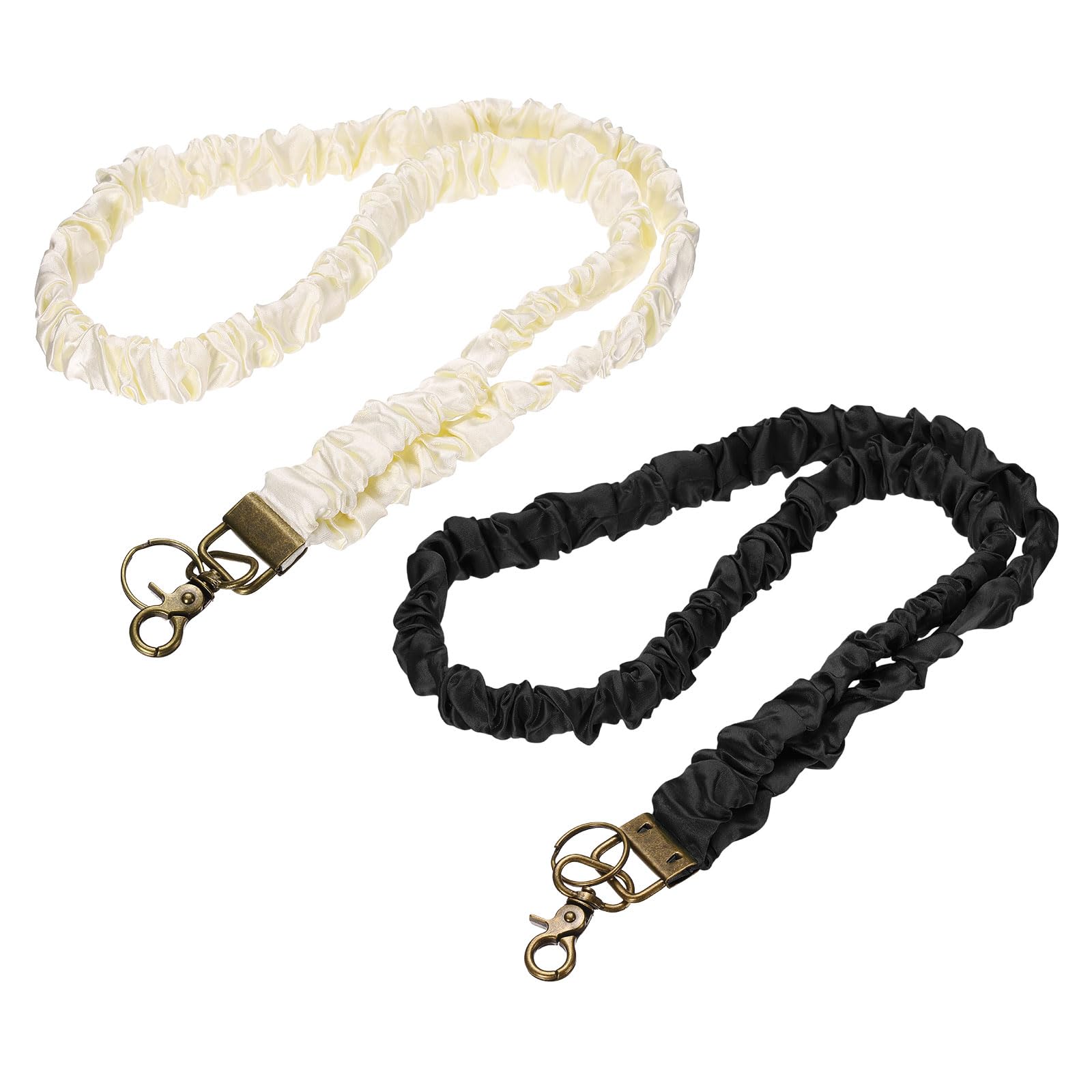 PATIKIL Scrunchie Lanyard Teacher, 2 Pack Stretchy Lanyards for Teachers Cute Lanyards ID Badge Holder with Clips for Women Keychain Card Holder, Black/White