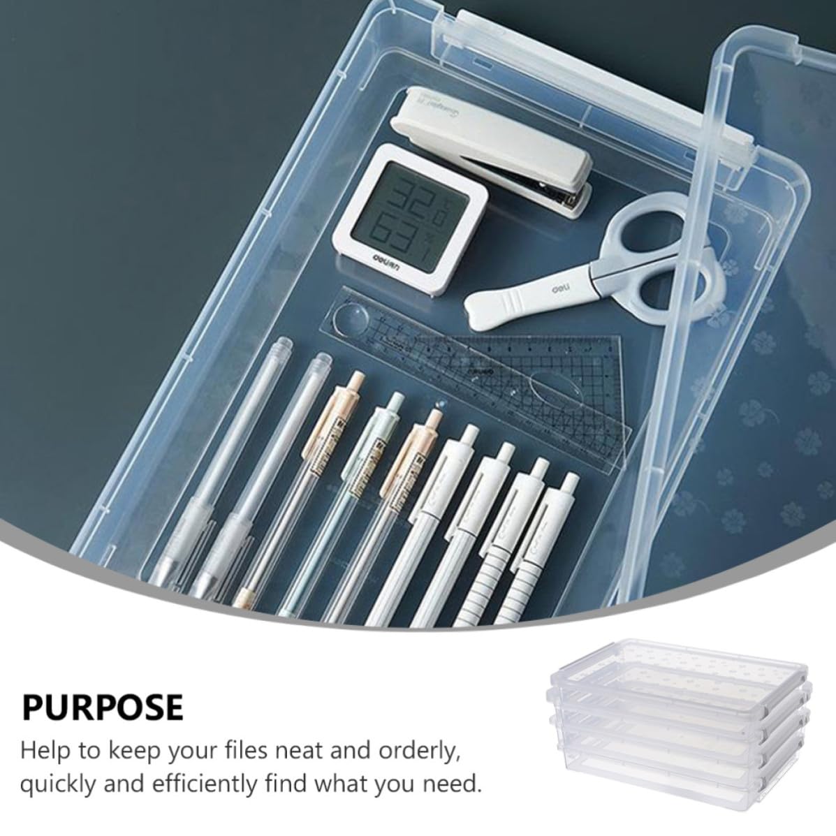 PLAFOPE Scatola Trasparente per Archiviazione File e Cancelleria in Plastica Pp Multistrato per Documenti Leggera e Portatile Organizer Pratico per Ufficio e Studio