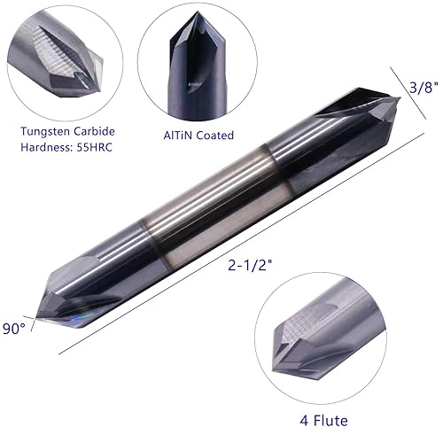 Miniatura 2 de BestParts Fresa de extremo de carburo sólido de alto rendimiento, fresadora de chaflán - extremo doble - recubierto AlTiN, 4 flautas, ángulo de