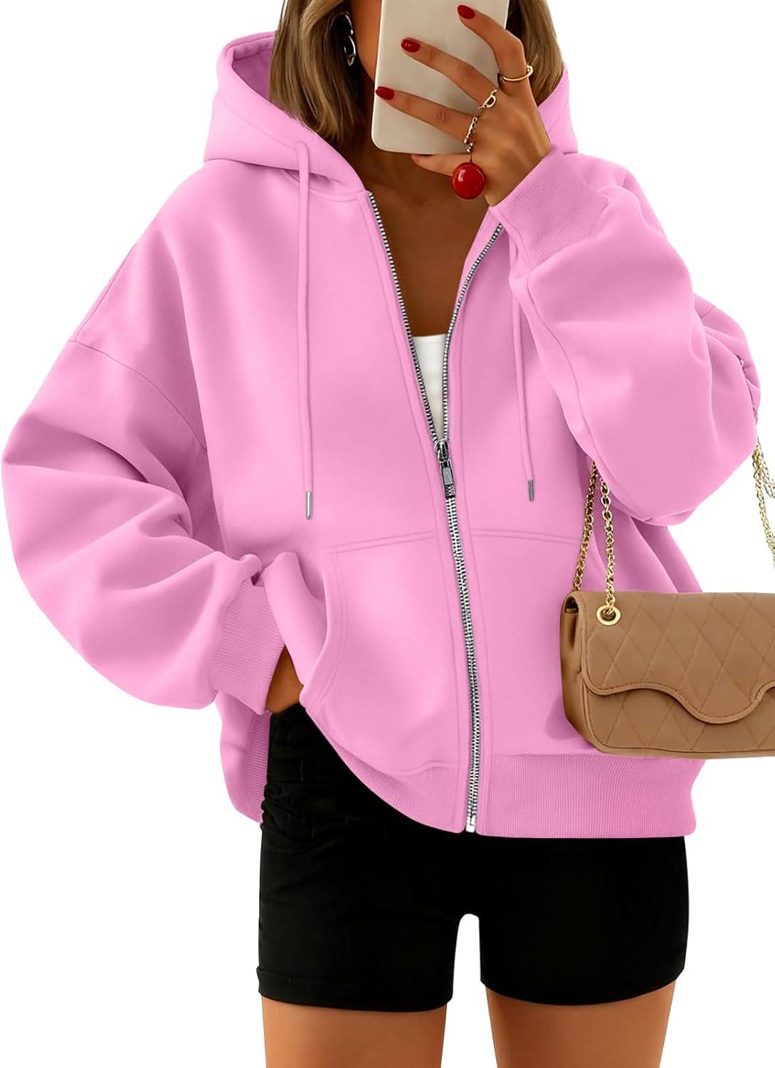 Trendy Queen Zip Up Hoodies For Women Cropped Sweatshirts Fall Fashion Outfits 2026 Y2k Fleece Teen Girls Clothes