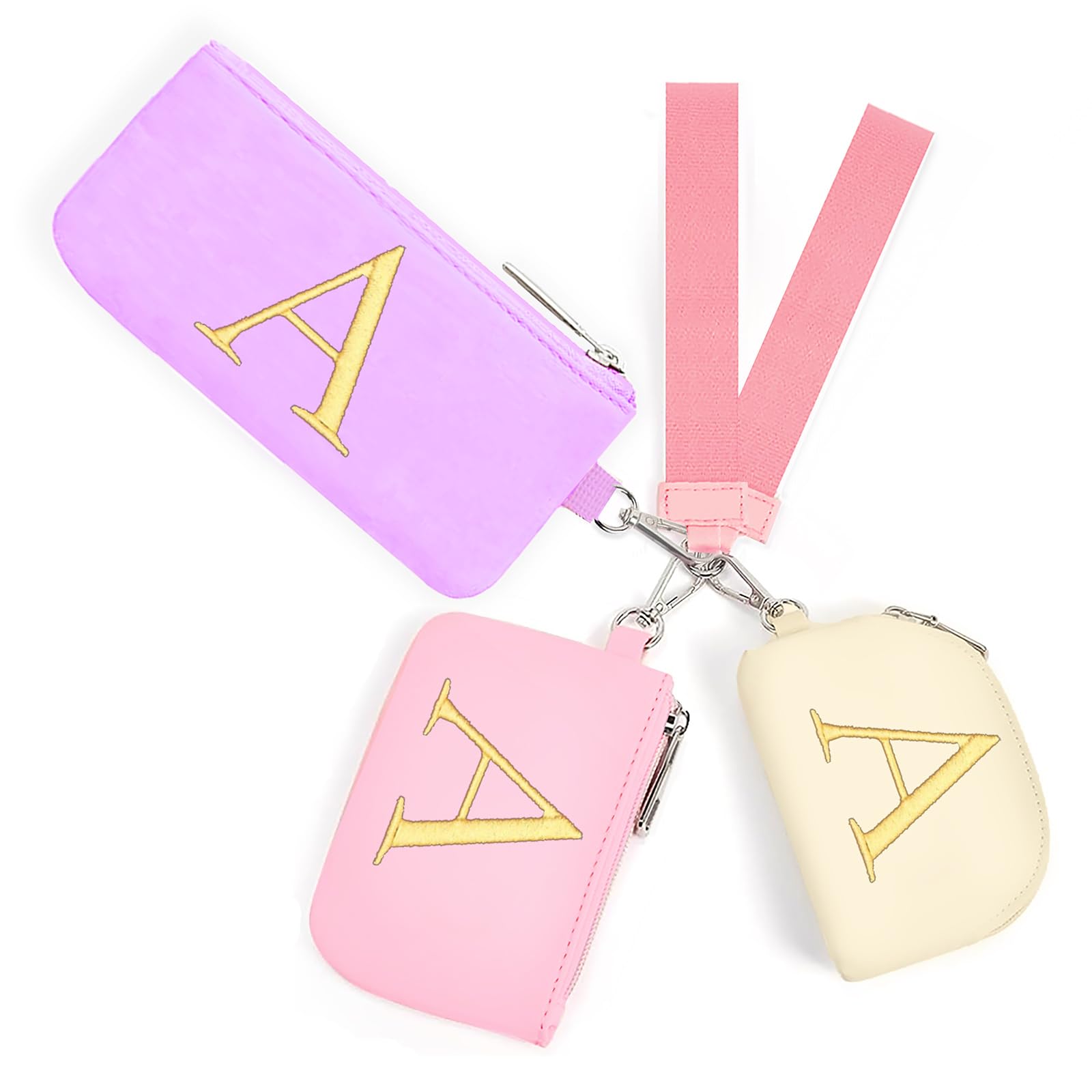 Mini Zip Around Keychain Wristlet Wallets for Women and Girls Three Coin Purses with 2 Straps - Best