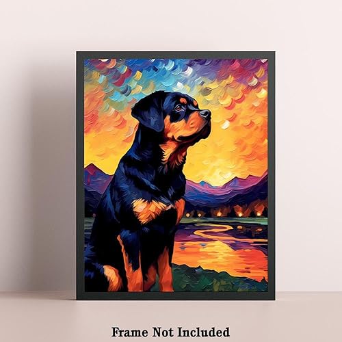 Miniatura 5 de Bestbuddy Pet 11 x 14 sin marco noche estrellada Rottweiler perro mascota familia animal amigo paz pintura al óleo impresión arte impresión póster
