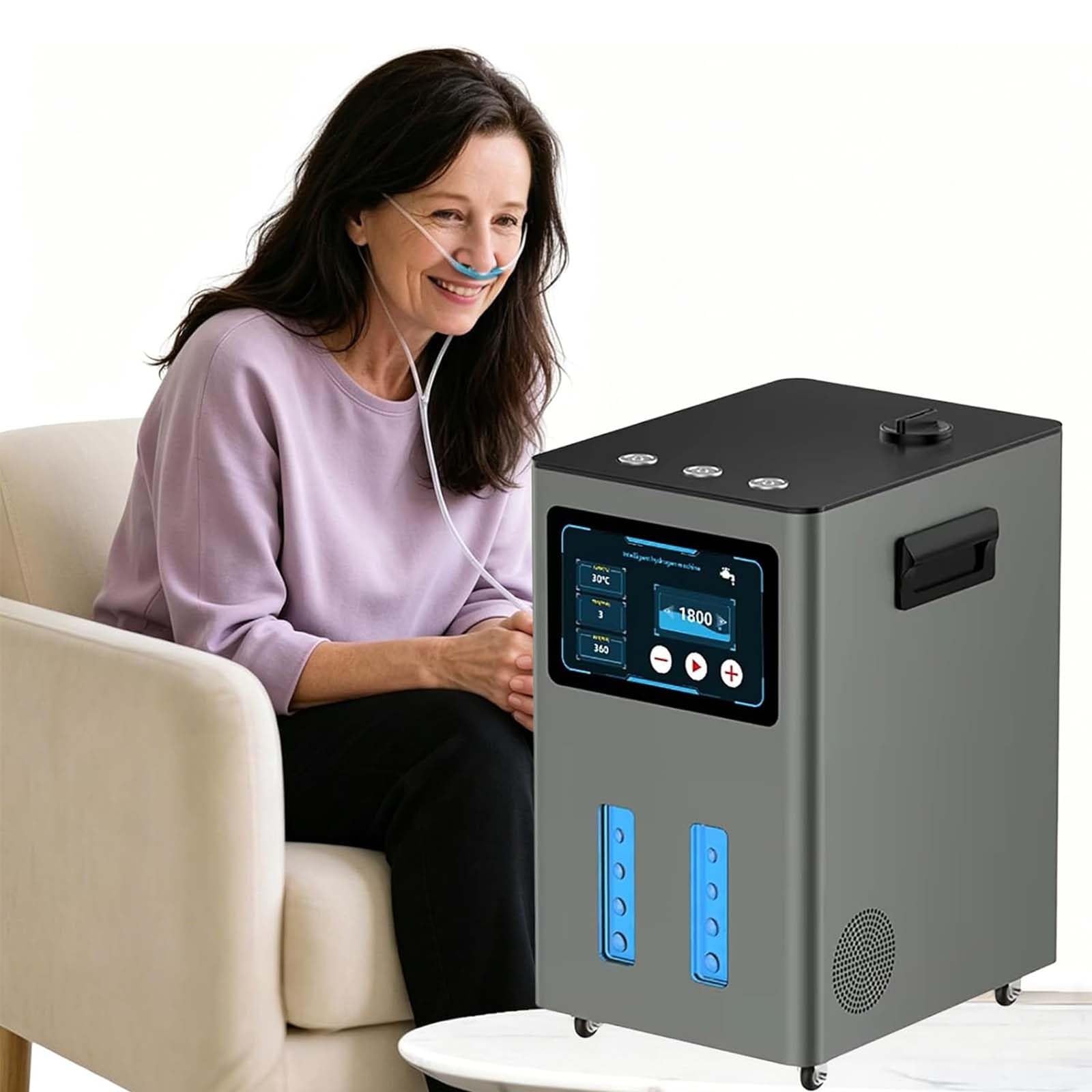 Inhalator Wodorowy Spe Pem, Aparat Do Terapii Wodorem, 99,99% Czystego H2, Regulowany Timer 0,5-6 Godz., Ekran Dotykowy, 900-4200 Ml/Min, 3 Wyjścia Dla Dwóch Użytkowników(Gunmetal,900ml/min)