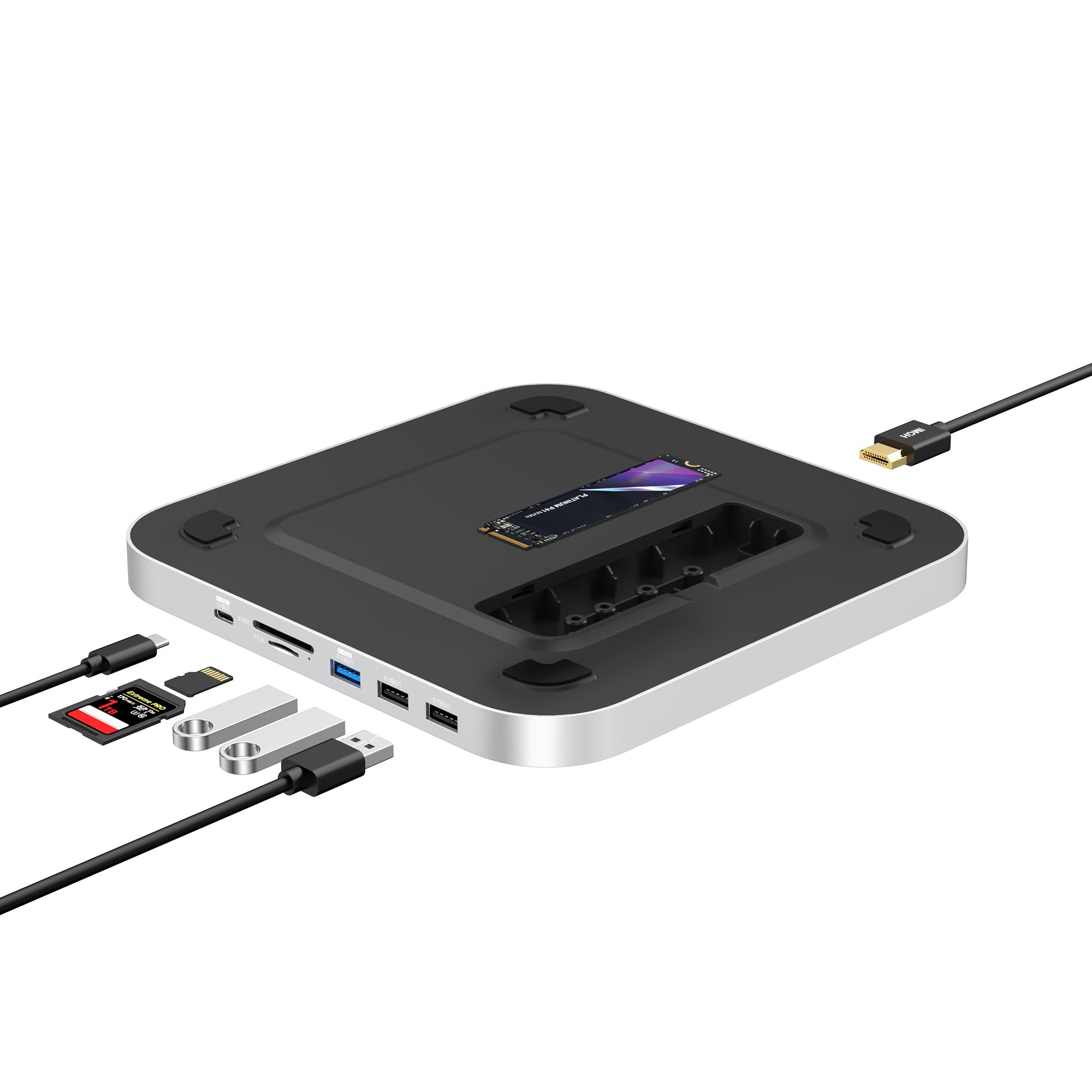 Qwiizlab Mac mini Hub with NVMe Enclosure Docking Stastion for Mac mini M2 M1 Mac Studio M4 M