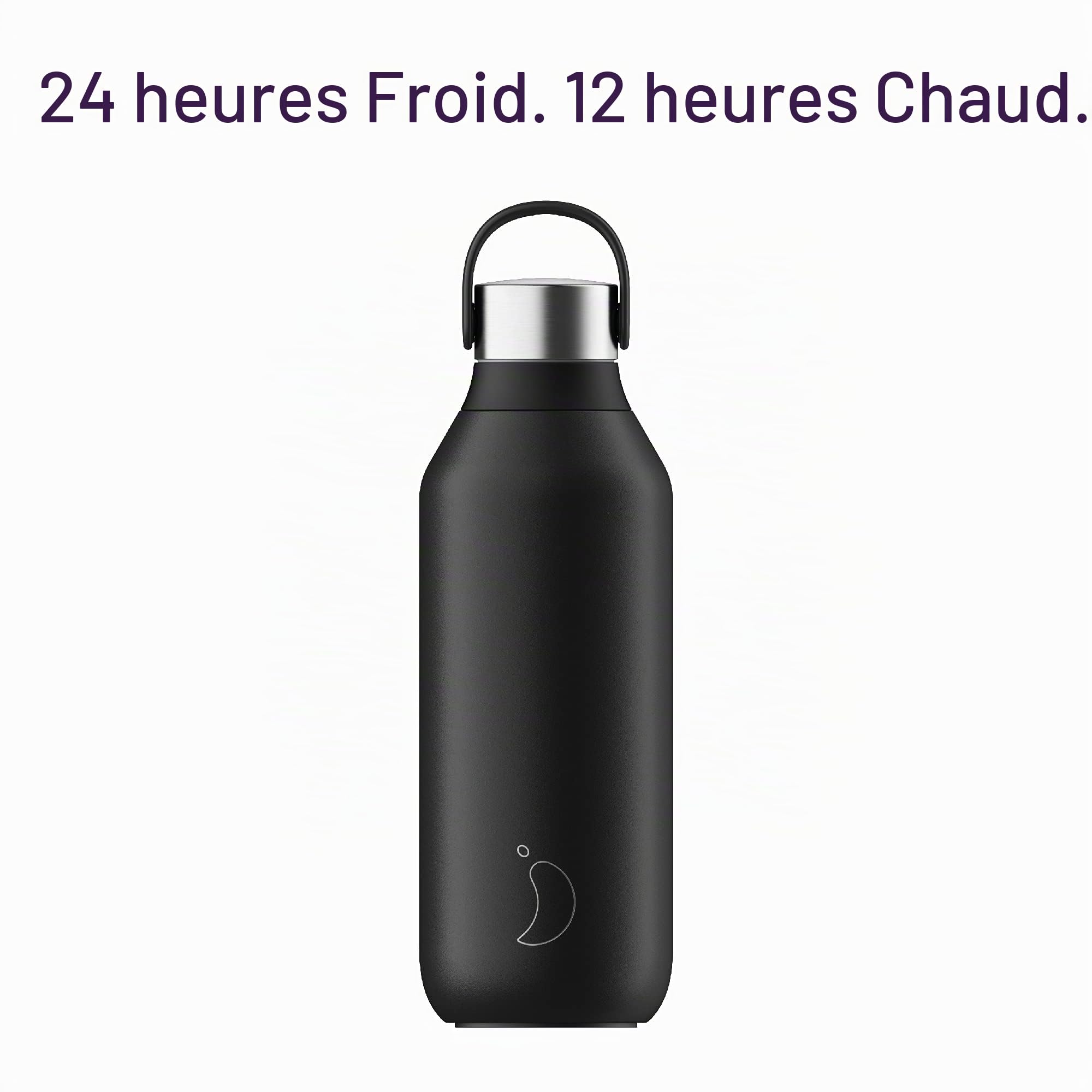 Chilly's Gourde Series 2 - Bouteille Isotherme en Inox avec Collerette Souple & Anse - Thermos pour Boissons Chaudes & Froides - Étanche, Sans Condensation - Abyss Black, 500ml
