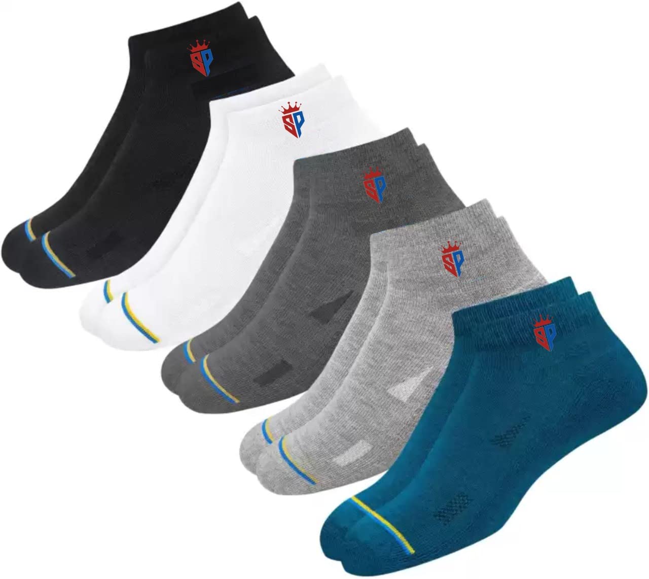SHREEPARNA Men's Ankle Length Poly Cotton Socks (Pack Of 5) (SP_SOCKS_NET_BWG_1PACK_Assorted_Free Size)