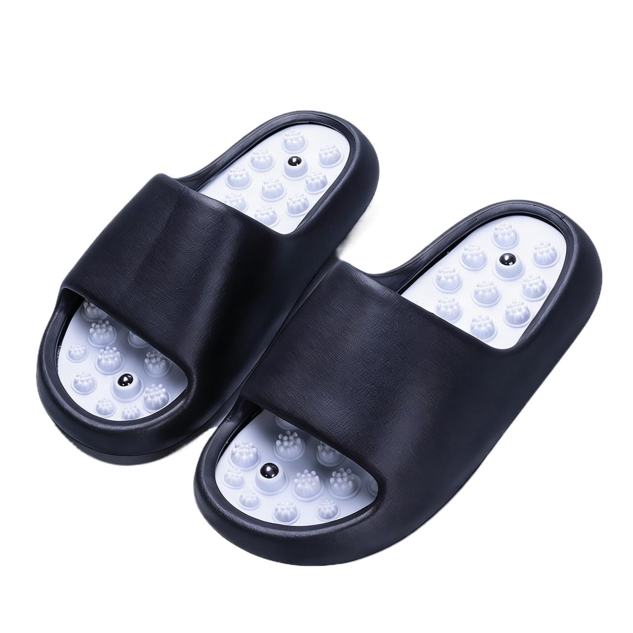 Akupressur-Massage-Slipper Zur Linderung Von Plantarfasziitis Magnetmassage-Fußmassagegerät Damen & Herren Rutschfeste, Offene Duschschuhe Reflexzonenmassage-Sandalen(Black,40 EU)