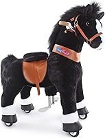 Vista 20 de PonyCycle - Caballo de montar unicornio para niños de 3-4 años, caballo de peluche para montar, animal andante, caballo mecedora para montar, Marrón