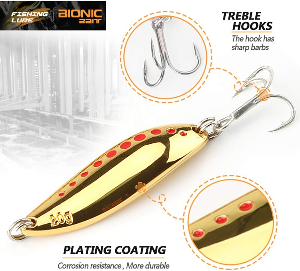 DONQL Fishing Lures Metal Spoons Hard Baits 20pcs Set Metal Fishing Lures Spinner Baits Fish Treble Hooks Tackle Salmon Bass (Set A) : Sports & Outdoors