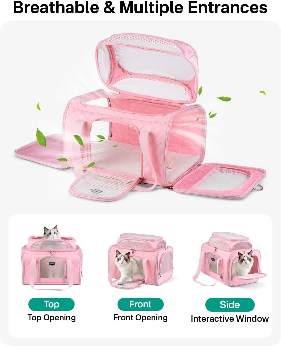 Cat Carrier Airline Approved 17x11x9.5 Inches, Top Expandable Soft Sided Pet Travel Carrier for Cats & Small Dogs, Fits Under Airline Seat with Locking Zippers, Pink