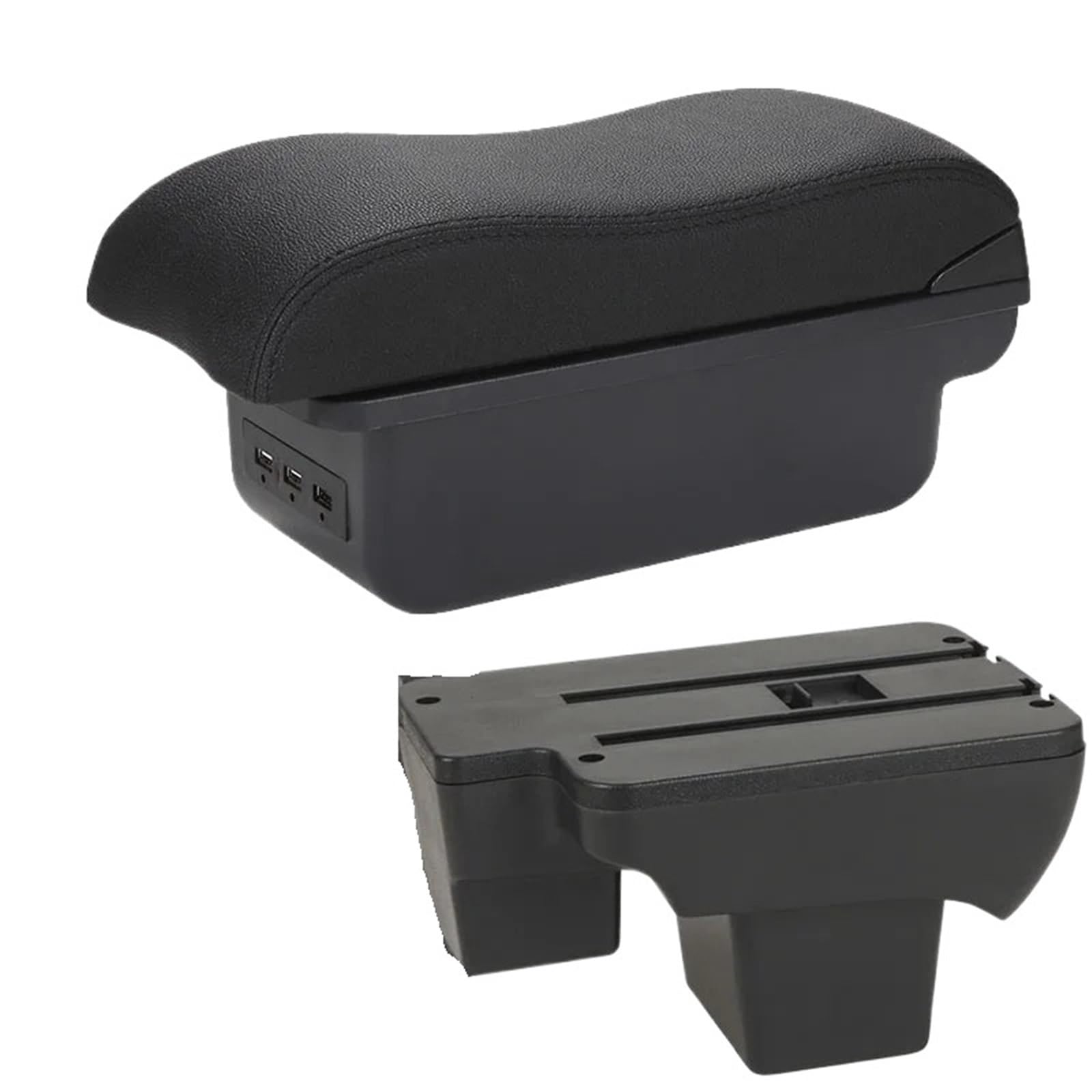 NOKRGQW Car Armrest Box For VW For Polo 2020 2021 2022 2023 2024 2025 Car Armrest Box Curved Surface Storage Accessories(B2 Black line 3USB)