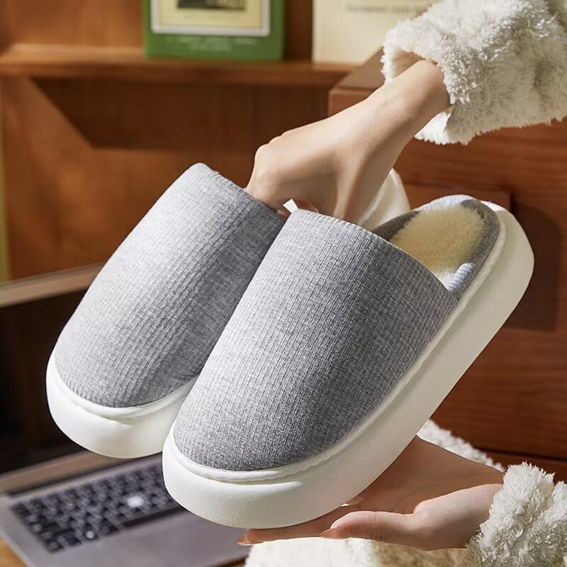 Women‘s Men’s Concise Solid Comfortable Winter Slippers for Indoor Home Bedroom Walking2