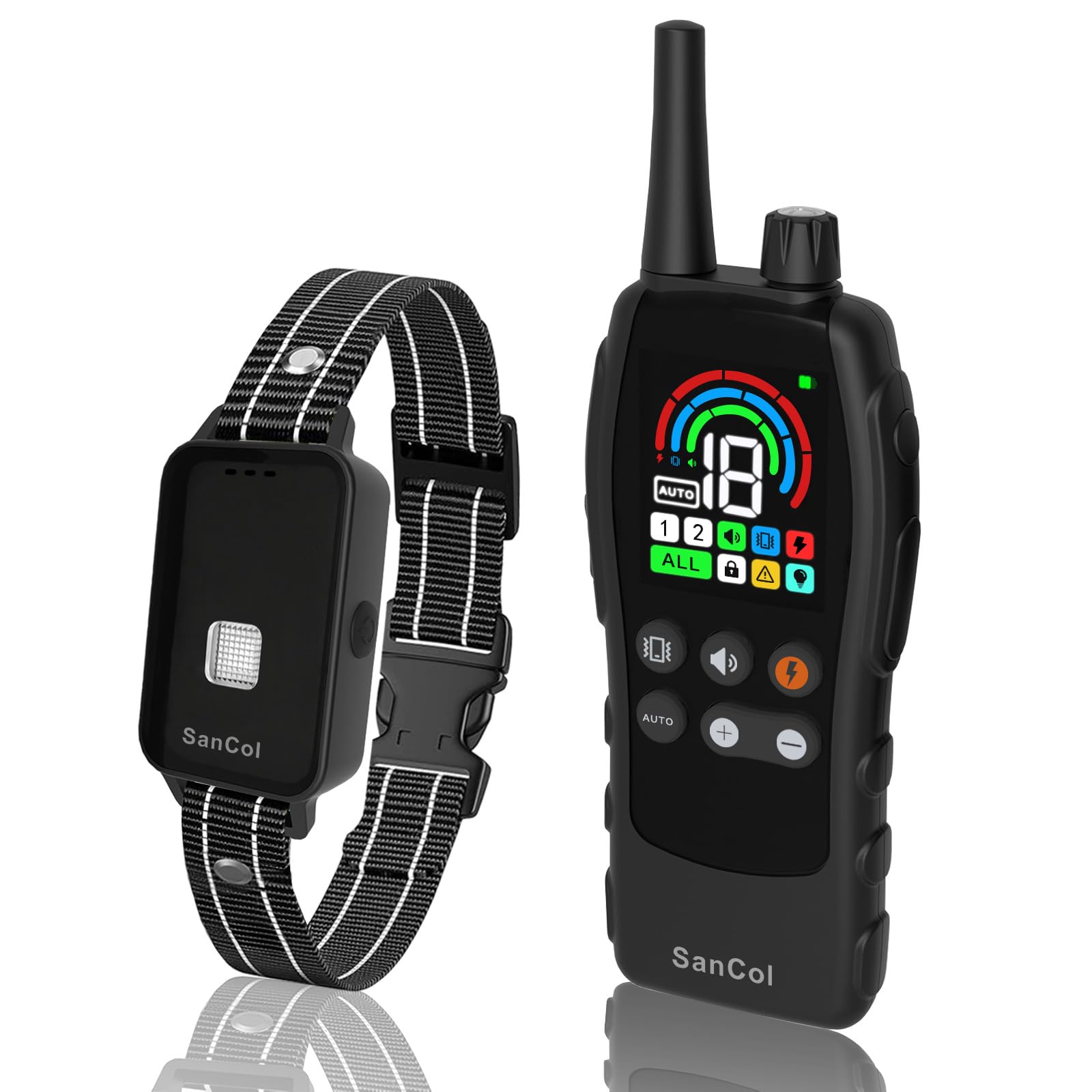 Sancol Dog Training Collar, 4 Modes, 5000ft Range, IP68 Waterproof, Rechargeable E-Collar for Medium Large Dogs 40-120lbs, Black, with LCD Display