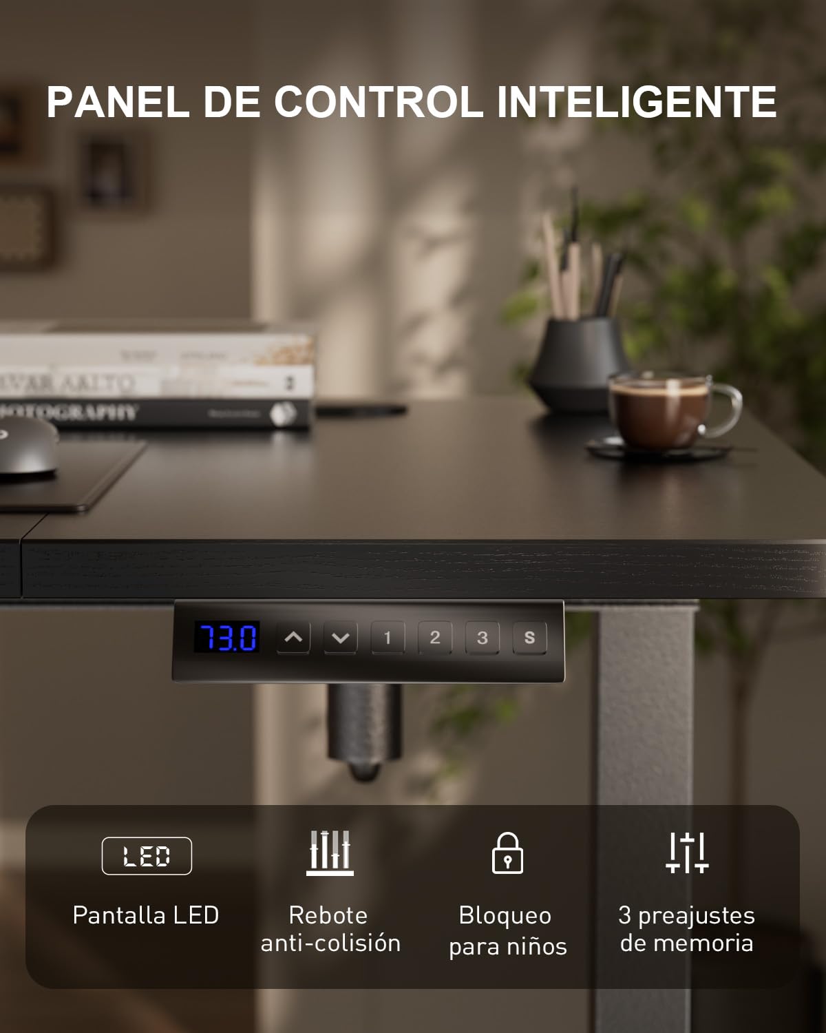 HLFURNIEU Escritorio Elevable Electrico 120 x 60 cm, Mesa Escritorio Elevable con Enchufes & Puertos USB, Mesa Regulable en Altura con 3 Control de Memoria, Standing Desk Negro