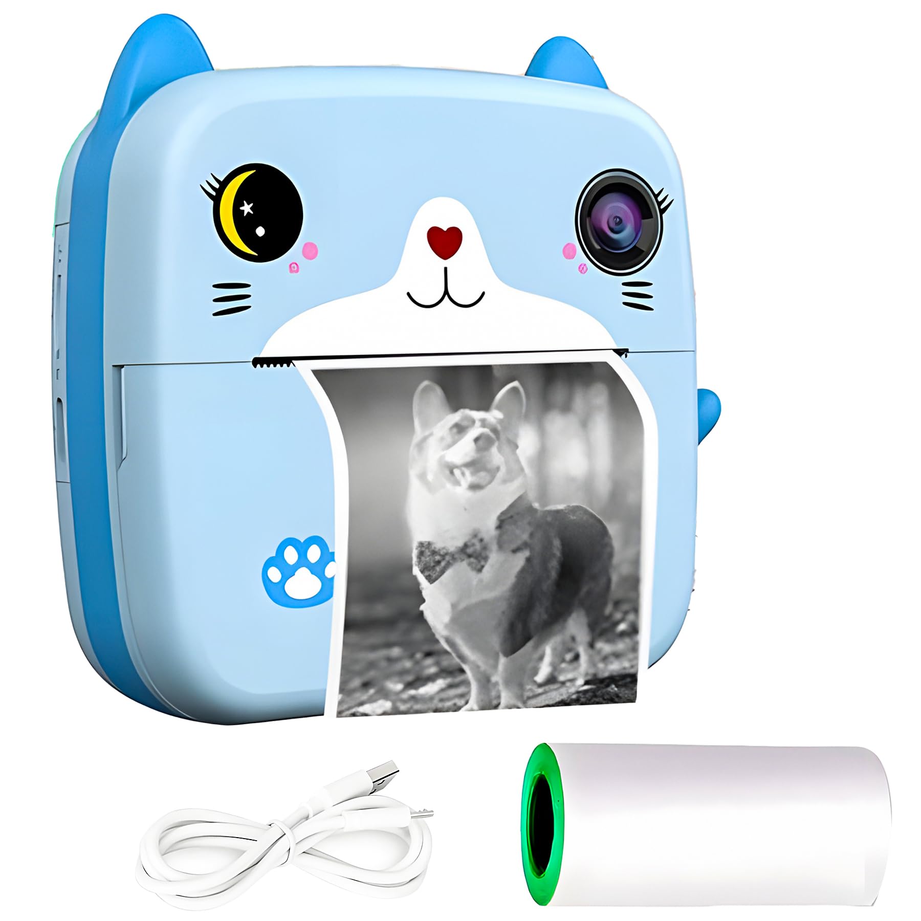 WISHKEY Cat Theme Instant Printing Mini Camera, Digital Camera with Inbuilt Battery Operated USB Rechargeable, Multifunctional Camera with MP3 Music, Games, TF Card Slot (Blue, Pack of 1) (B0D9HD8R67) Amazon Price History, Amazon Price Tracker