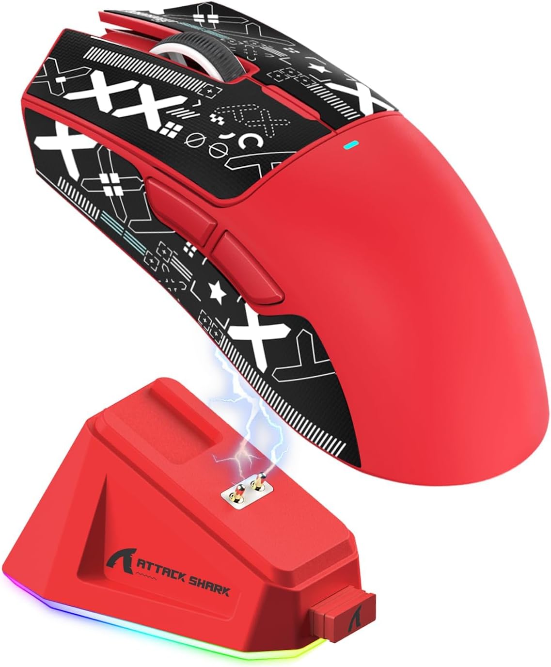 MAGIC-REFINER Attack Shark X11 59g Superlight Wireless Gaming Mouse with Grip Tape, RGB Charging Dock,BT/2.4G Wireless/Wired Pc Mouse, 22000 DPI,5 Programmable Buttons for Pc/Mac(Red)
