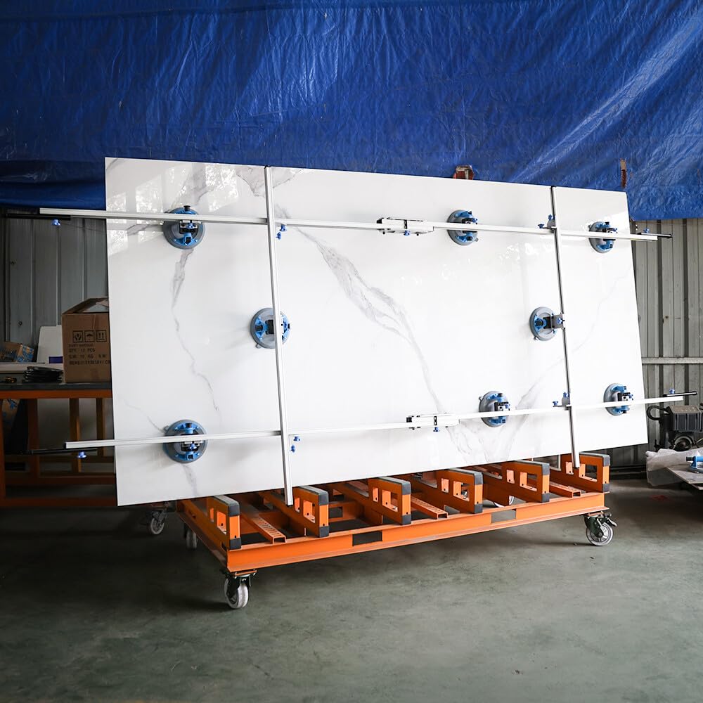 Raizi CarriX Verstellbare Schienen 1940-3600mm Teleskop Großformatige Fliesenplatten Trägersystem mit 8x 200mm weißen Silikon-Vakuum-Saugkissen und Querstangen