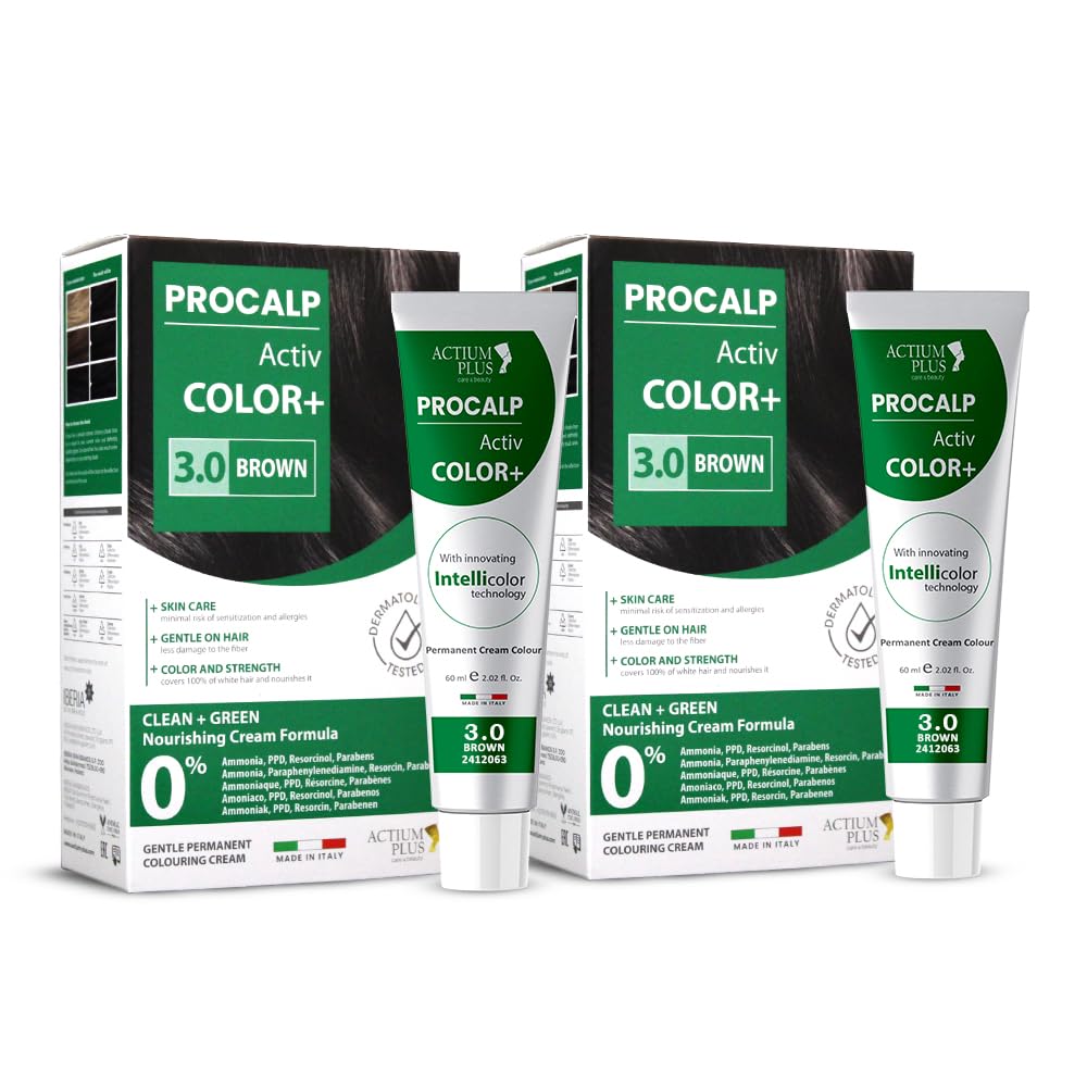 Procalp Activ Color+ (3.0-Brown) | Long-Lasting Permanent Hair Color | Dermatologist-Tested | For Men and Women (Pack of 2)-image-19