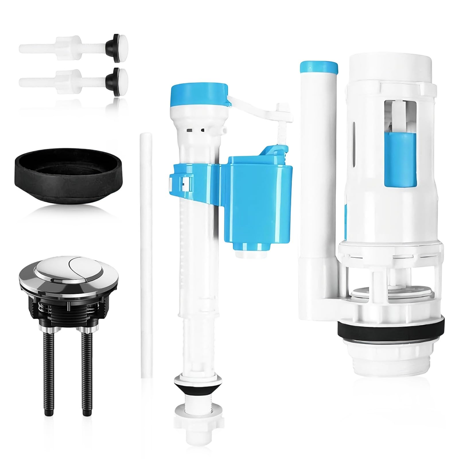 Toilet Flush System Replacement Kit, Universal Cistern Flush Parts Adjustable Dual-Flush Valve Cistern Flushs Replacement with Push Button Toilet Flushs Valve for Drain Valves Repair
