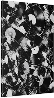 Abstract Vinyl Record Collage Canvas Print – Living Room, Above Console Table, Black And White 24×36 inch (60×90 cm) - Vertical / 1.25 inch (3 cm)