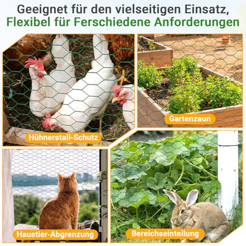 Daromigo Sechseckgeflecht Maschendrahtzaun - Verzinkt Kaninchendraht, Drahtzaun, Hasendraht - Sechseck Drahtgitter Maschenweite 27 mm, Höhe 50 cm, Länge 25 m - Grün