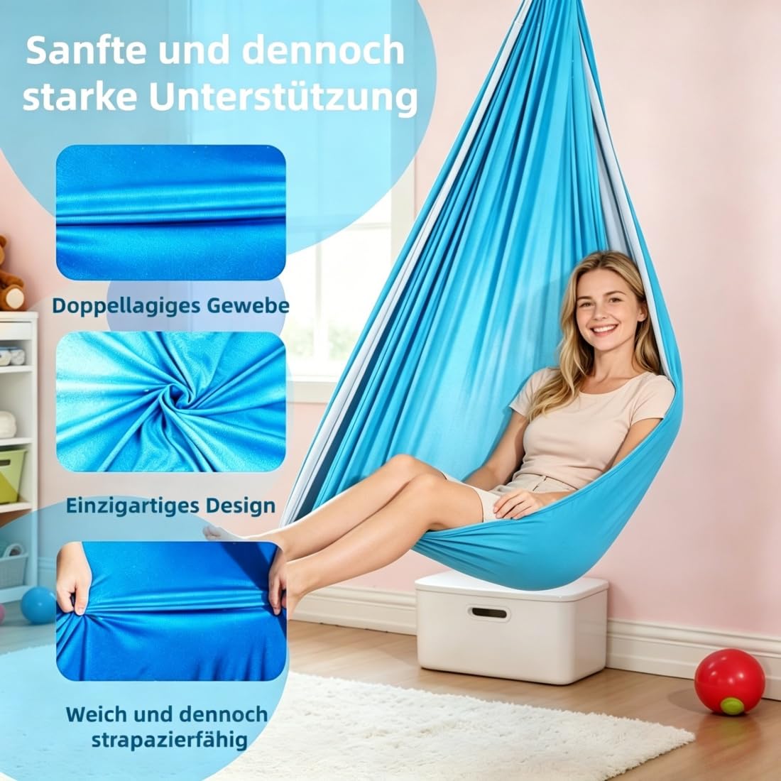 Aerial Yoga Hängematte Indoor&Outdoor Ultraleicht, 200kg Tragkraft Yoga-Schaukel Hammock (280x150cm), Schaukel-Hängematte für Garten, Indoor, Balkon,Terrasse (Blau)