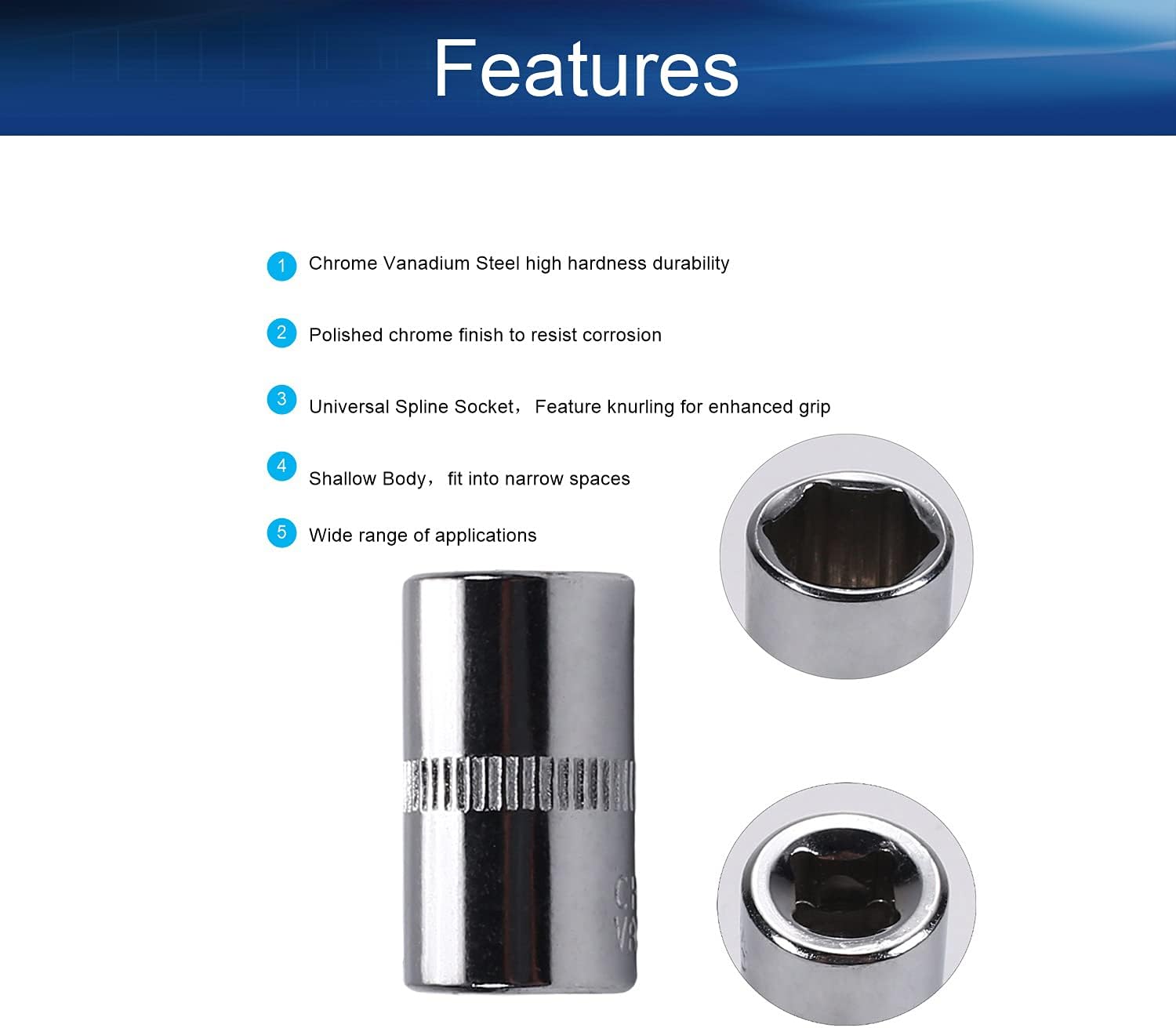Auniwaig Shallow Socket, 1/4 Inch Drive x 10mm 6-Point Impact Socket, Metric, Cr-V, 4pcs