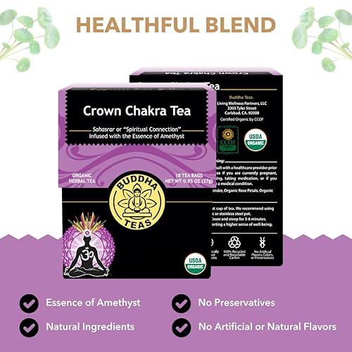 Miniatura 3 de Buddha Teas - Té Crown Chakra - Té de hierbas orgánico - Para conexión espiritual - Con lavanda, hoja de Gotu Kola, pétalo de rosa y esencia de