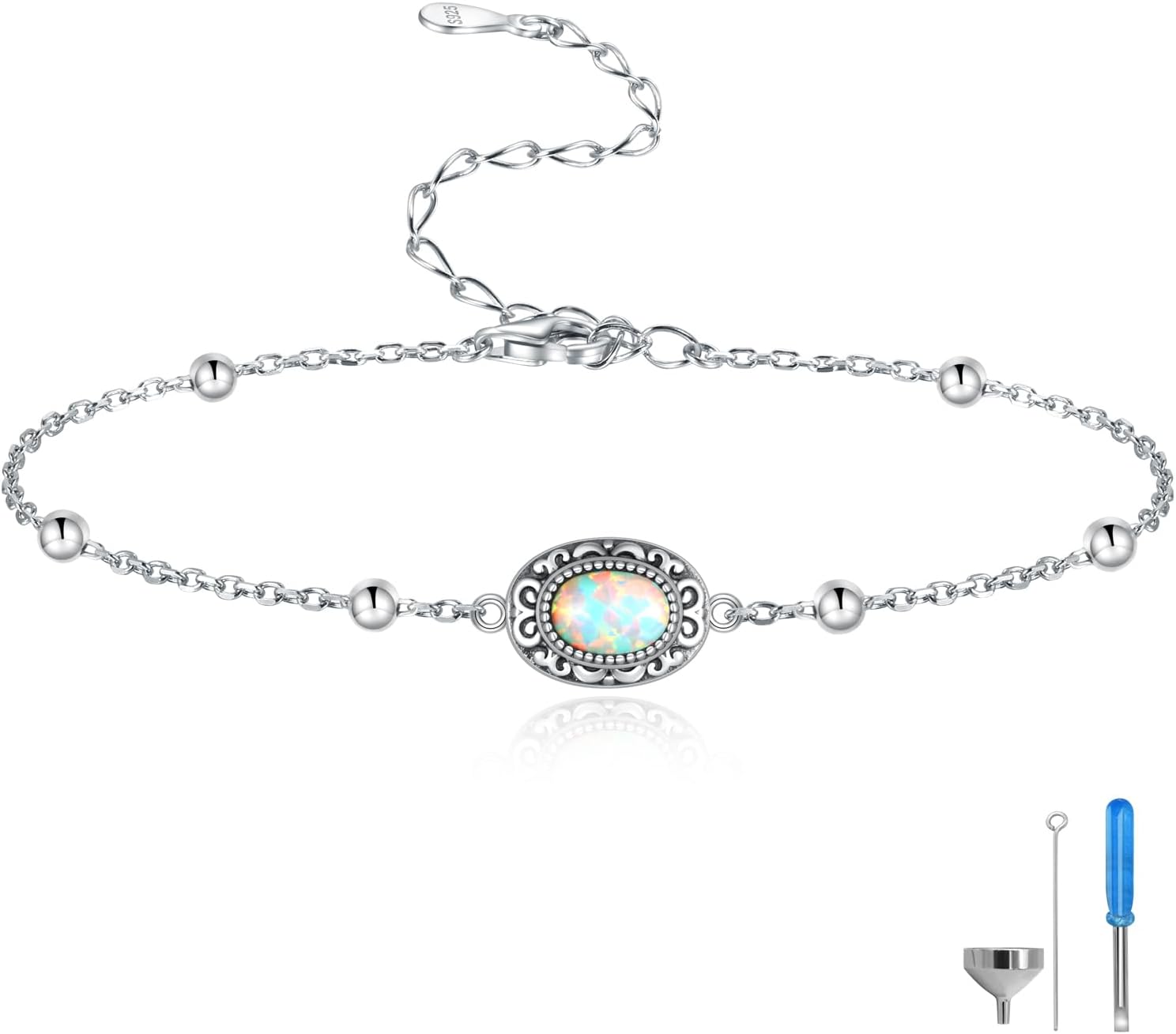 MANBU Sterling Silver Cremation Bracelet for Ashes: Oval Urn Ash Bracelet Memorial Jewelry Bereavement Keepsake Gifts for Loss of a Loved One