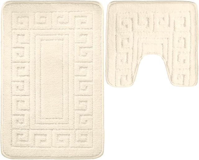 Vingardium Leviosa VL 2 Piece Greek Bath Mat Non Slip and Highly Absorbent Bath Mat 100% Polypropylene Washable Pedestal Bathroom Mat Rug (CREAM)