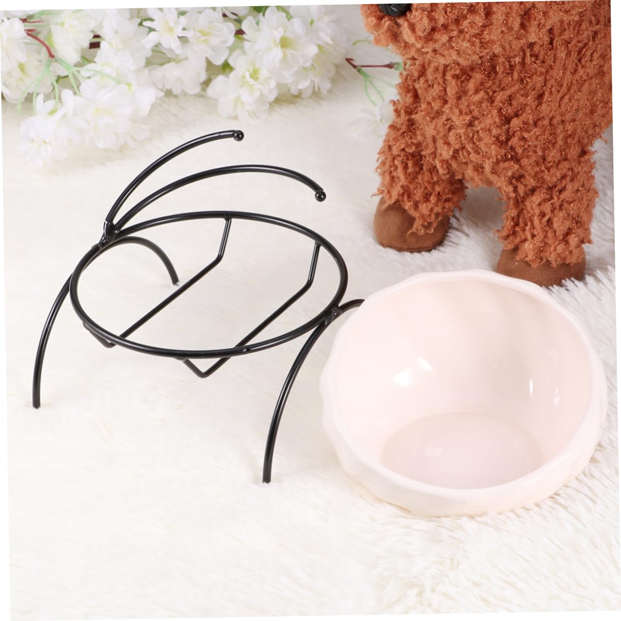 COLLBATH Pet Feeder with Ceramic Bowl Cat Dog Water Dispenser Sturdy Iron Frame Pink