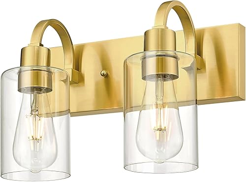 Miniatura 10 de Emliviar YCE237B-2W BN - Lámpara de tocador de baño con 2 luces en acabado de níquel cepillado con vidrio transparente, YCE237B-2W BN Níquel