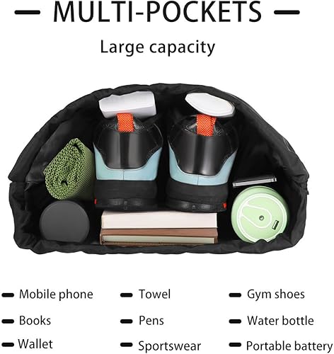 Miniatura 6 de Mochila deportiva ligera con cordón, mochila multiusos para viajes, para mujeres, hombres, gimnasio, deportes, yoga, Negro -, Mochilas Daypack
