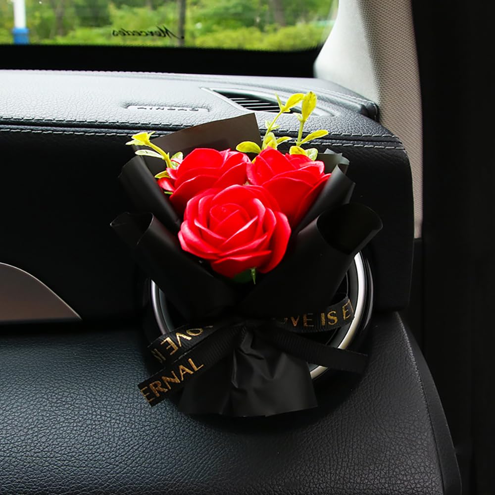 Dekorativer Mini-Rosenstrauß mit Duftzerstäuber für das Auto, Lüftungsschlitz, Armaturenbrett, Auto-Innendekoration, Zubehör mit Parfüm-Diffusor, kleiner Blumenstrauß mit Lüftungsschlitz-Clips (Stil