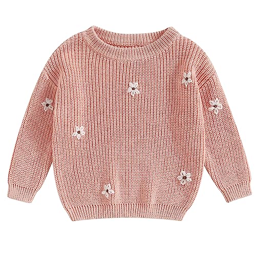 Image of Mubineo Baby Girl Winter Clothes Cute Flower Sweater Crewneck Pullover Long Sleeve Knit Newborn Infant Sweaters