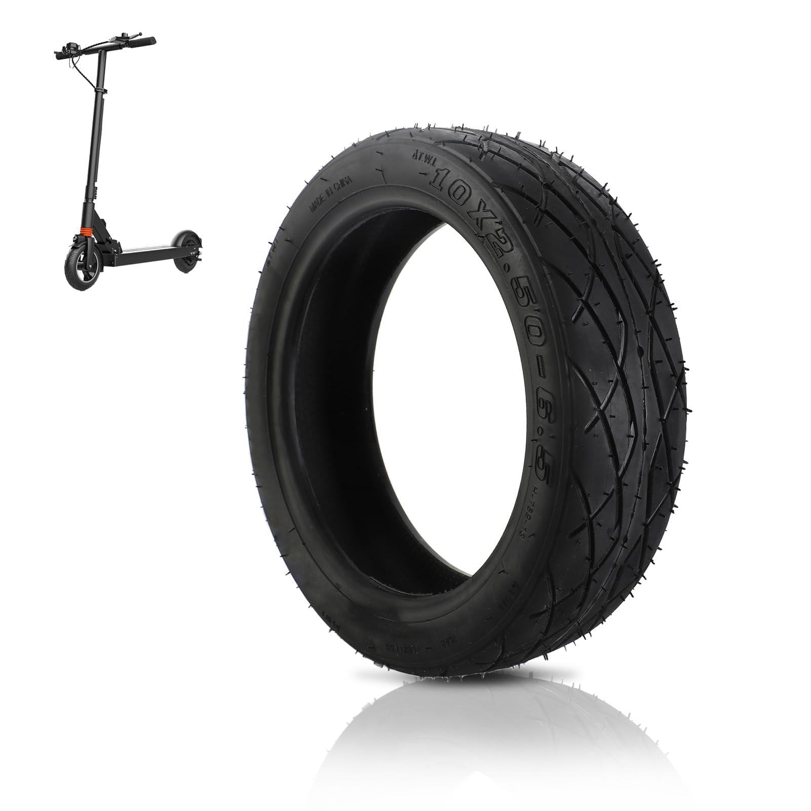 Electric Scooter Tires, 10 Inches 10x2.50-6.5 Thickening Tubeless Tyre Shock Absorption Vacuum Tires Wheels Replacement for Electric Scooters (2)