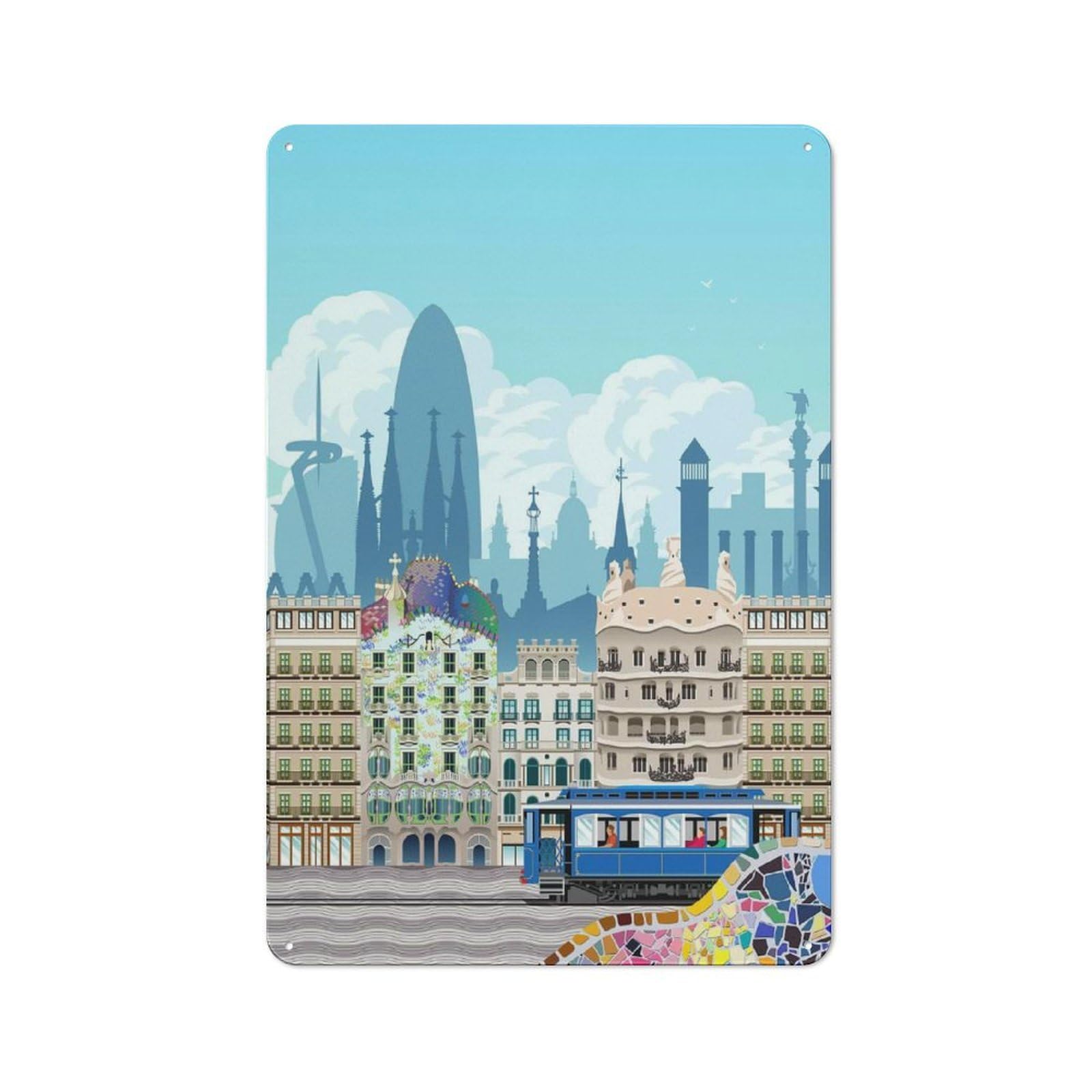 Pet Lover Barcelona Travel Print Decorative Metal Plaque, Wall Decor for Pet Corner, Living Room Or Hallway, 30x20cm