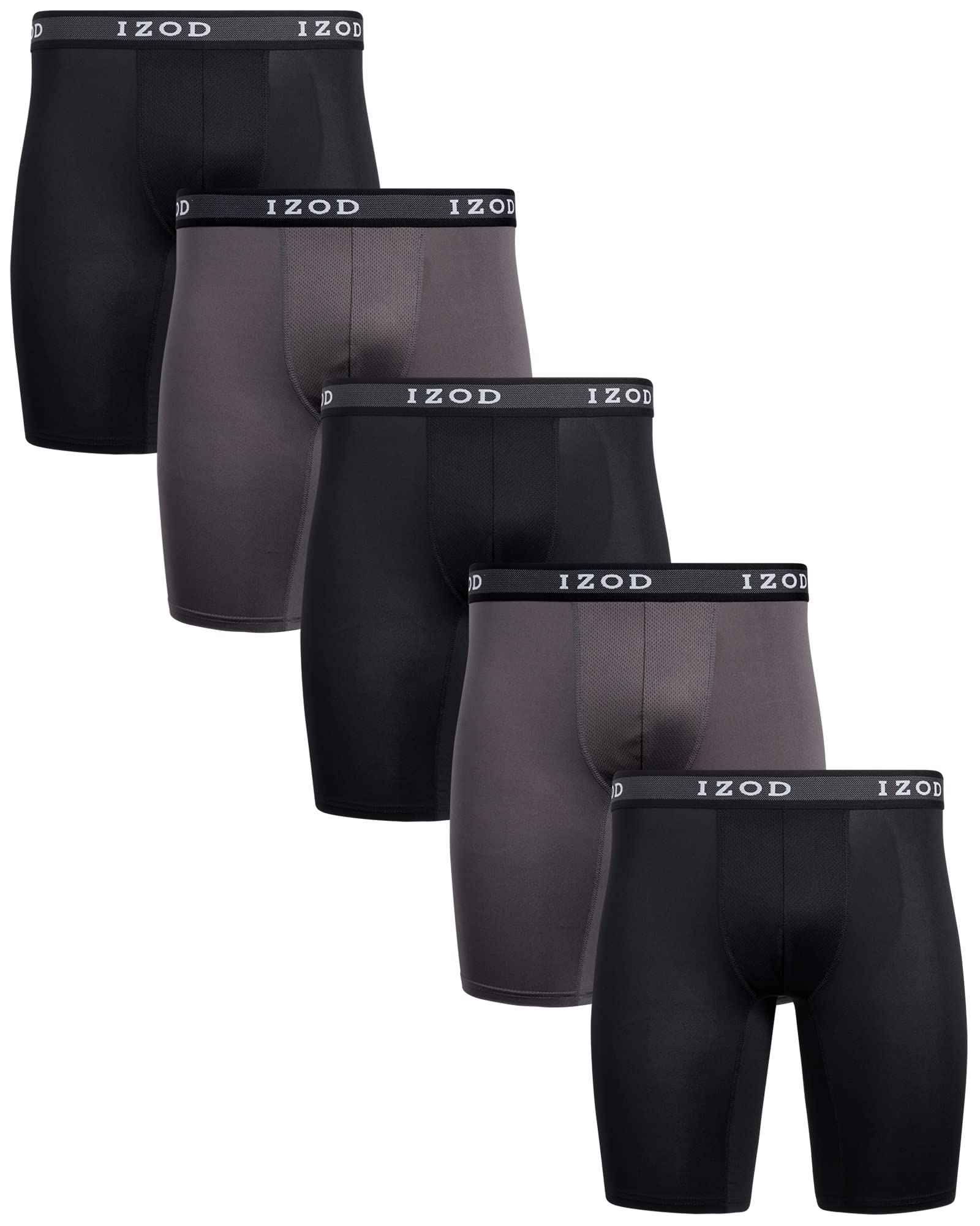 IZOD Mens Boxer Briefs - 5 Pack Performance Stretch Long Leg Mens Underwear Boxers with Contour Pouch 9