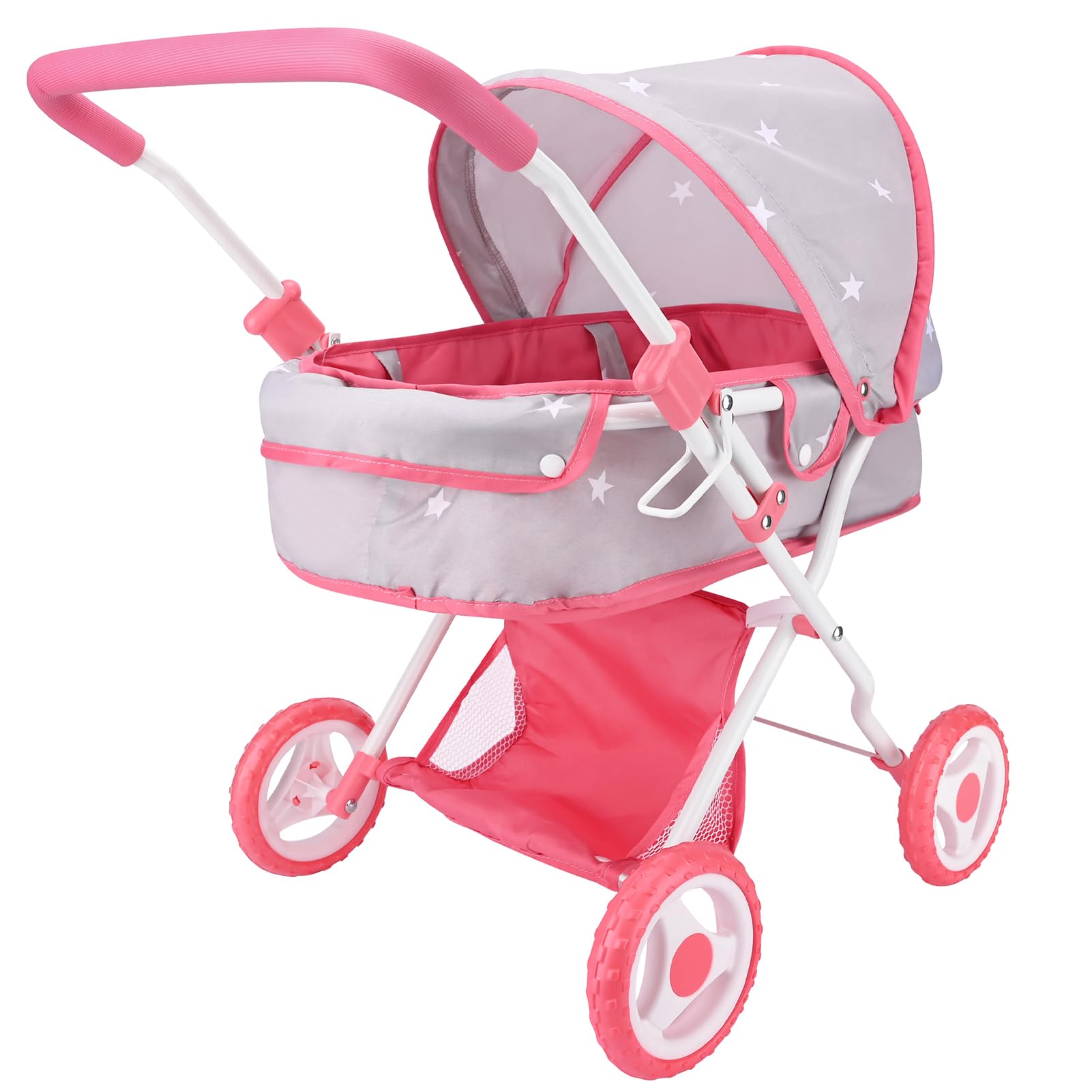 Bebamour Doll Pushchair 2 in 1 Stroller Set with Removable Bassinet Doll Carriage Toys for Toddlers (Grey)